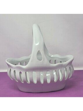 Antique Reflections White Ceramic Basket Handle Godinger Decorative Design